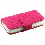Wholesale iPhone 5C Quilted Flip Leather Wallet Case (Hot Pink)